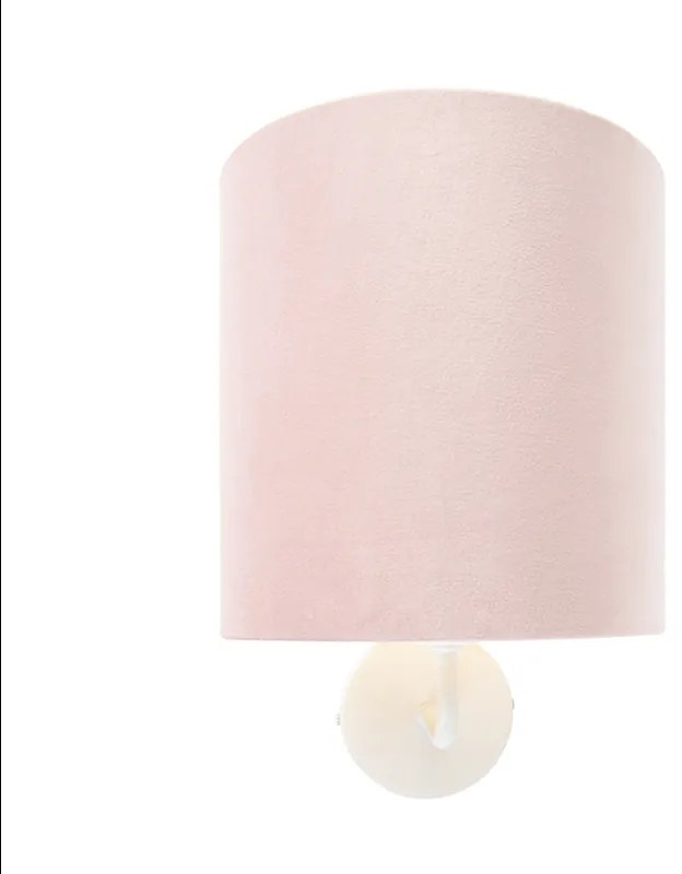 Lampă de perete vintage albă cu abajur de catifea roz - Mat