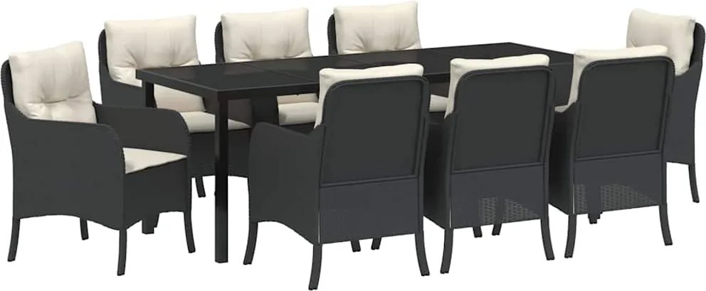 vidaXL Set de masă pentru grădină cu pernă 9 pcs Negru poliratan