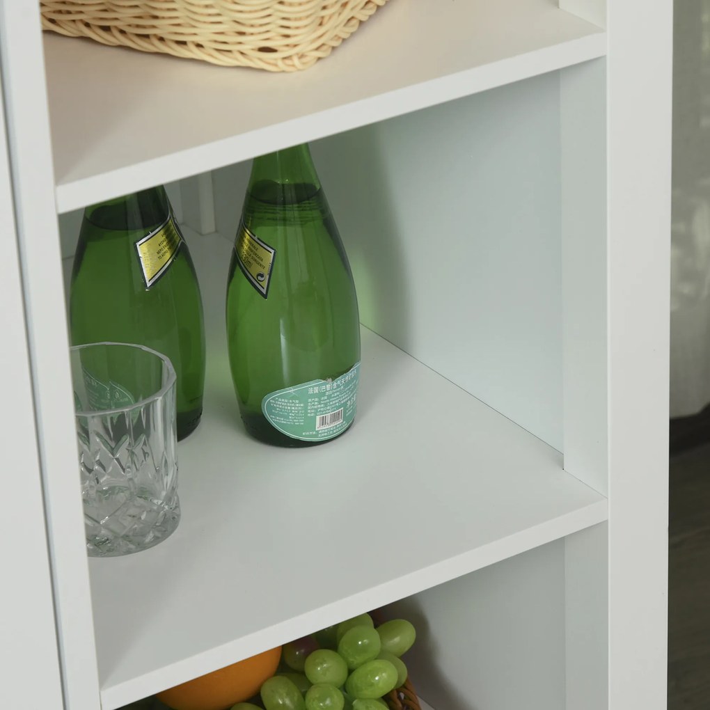 HOMCOM Carucioare de bucatarie cu 4 roți, 3 rafturi, pentru sufragerie, din MDF, Lemn și Cauciuc, 107.5x48x89 cm, Alb | Aosom Romania