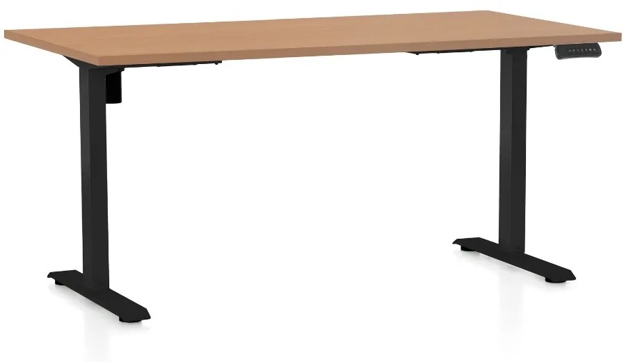 Výškově nastavitelný stůl OfficeTech B, 160 x 80 cm, černá podnož, buk