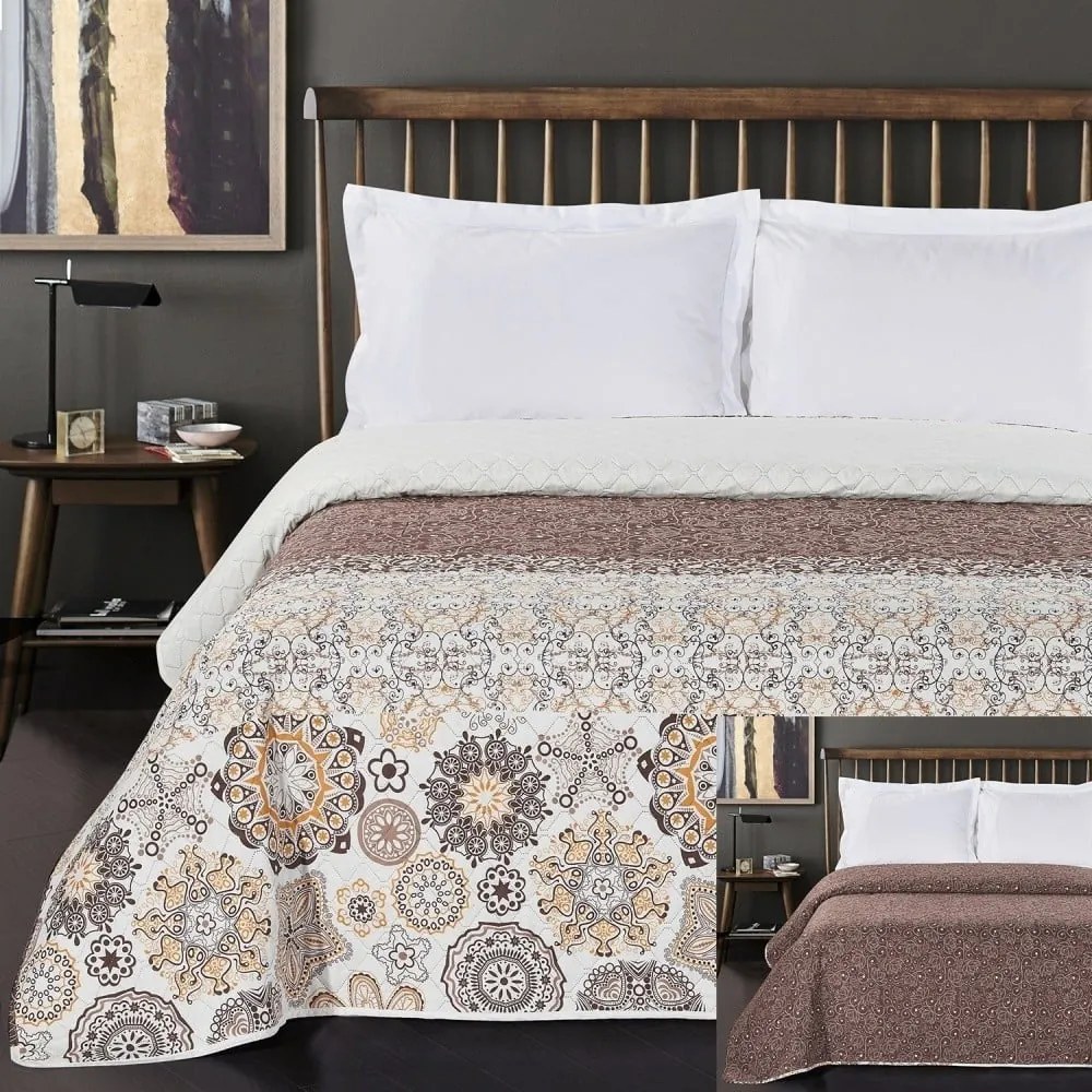 Cuvertură cu 2 fețe din microfibră DecoKing Alhambra, 240 x 260 cm, bej - maro