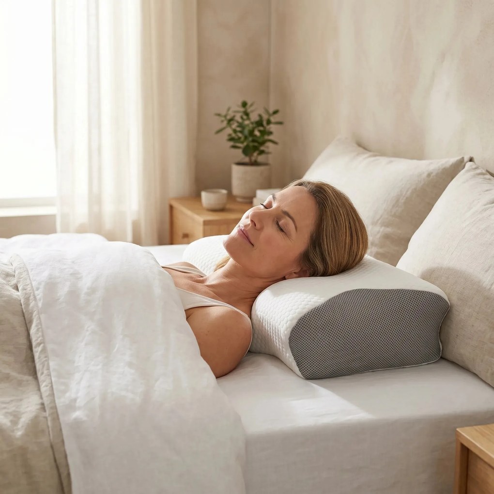 Perna cervicala ortopedica CERVI-SAN Classic, memory foam, fermitate medie, husa Tencel