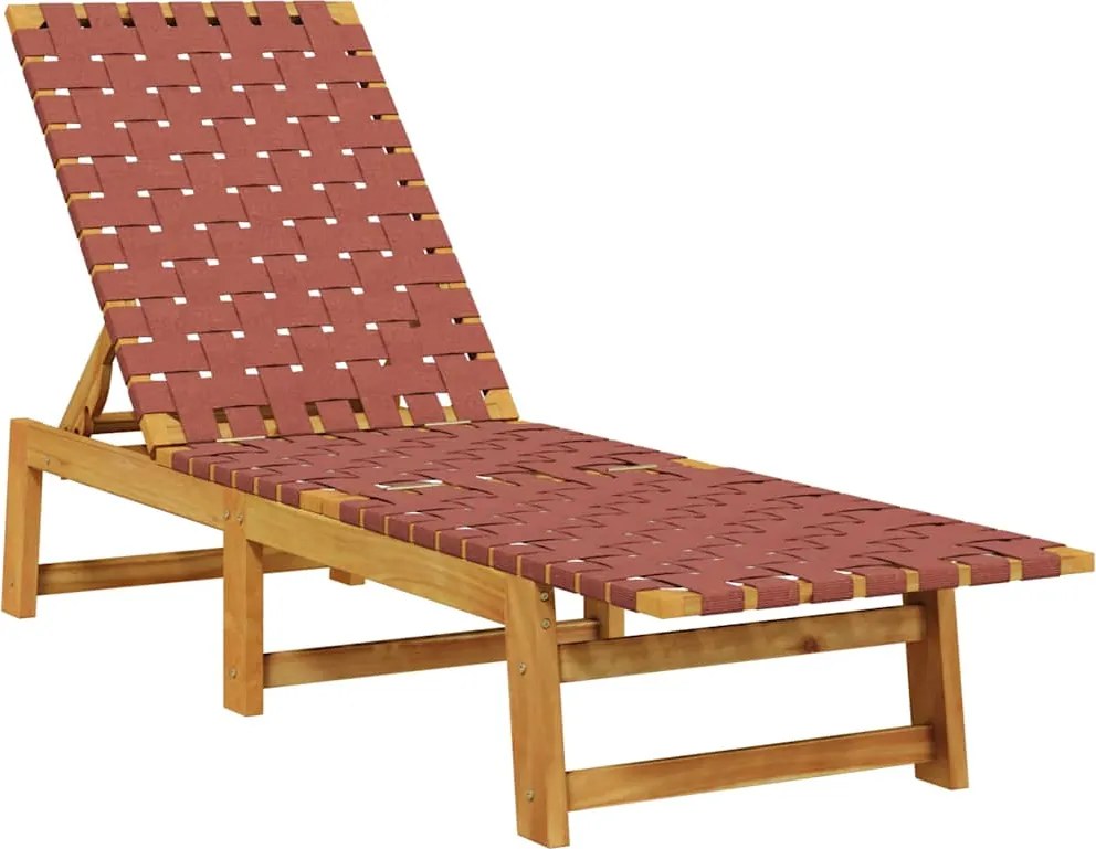vidaXL Șezlong, roșu, lemn masiv de acacia și țesătură
