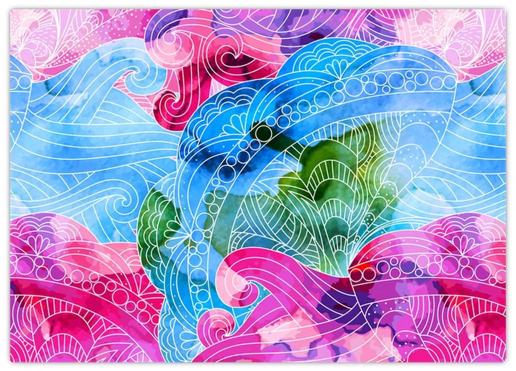 Tablou pe sticlă - Valuri colorate (70x50 cm)