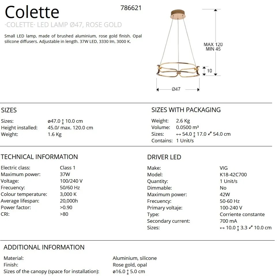 Lustra LED suspendata design ultra-modern 47cm Colette auriu roze