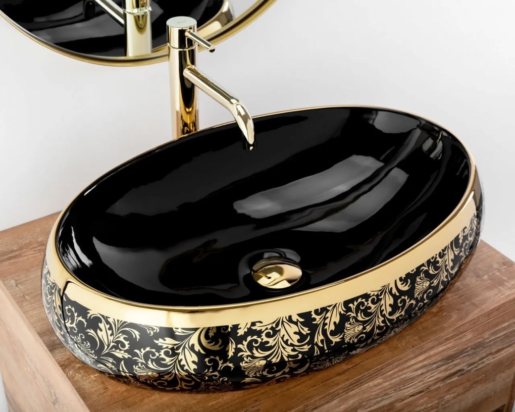 Lavoar Margot ceramica sanitara negru/auriu – 52 cm