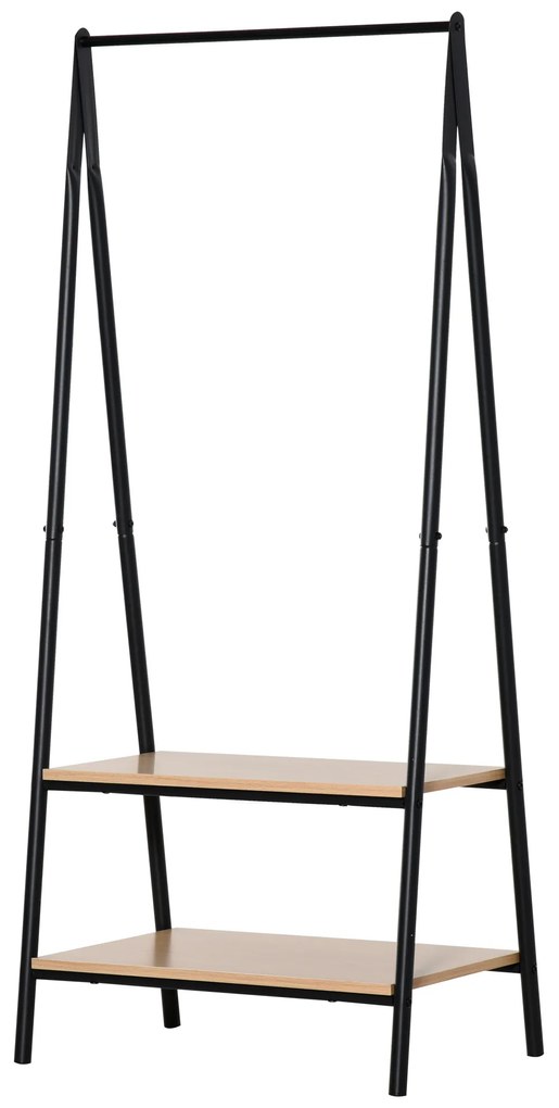 HOMCOM Suport pentru haine, suport pentru pantofi și accesorii de stil contemporan în formă triunghiulară dim. 64L x 43l x 149H cm 2 rafturi MDF lemn deschis oțel negru | Aosom Romania