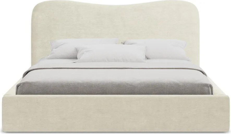 Pat matrimonial bej tapițat cu spațiu de depozitare cu somieră 140x200 cm Kahai – Makamii