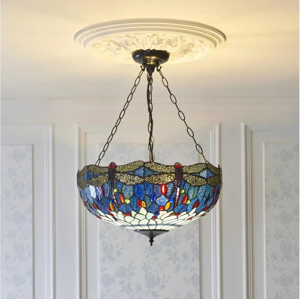 Endon 112250 - Lustru suspendat pe lanț Tiffany DRAGONFLY 3xE27/60W/230V, diam. 50 cm