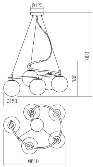 Lustră pe cablu VOLLEY 5xE14/28W/230V negru Redo 01-2720