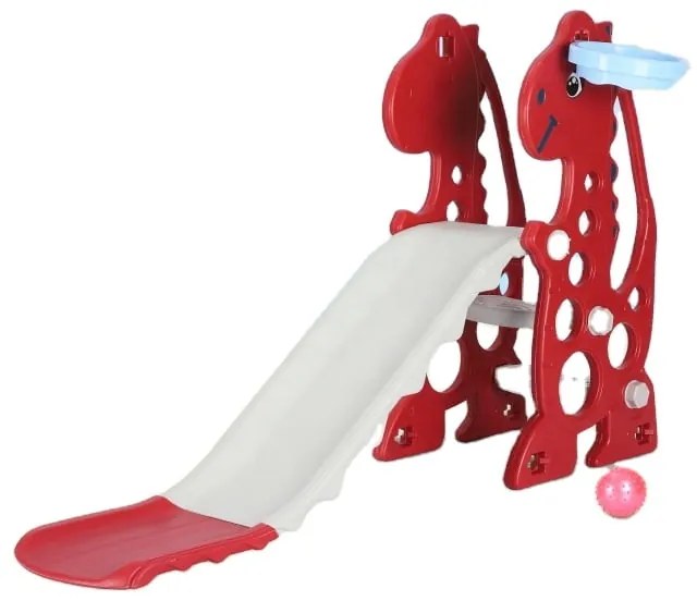 Tobogan dinozaur, copii 1 - 4 ani, Rosu, Trepte anti-derapante, Plastic rezistent HDPE inodor netoxic, Usor de montat