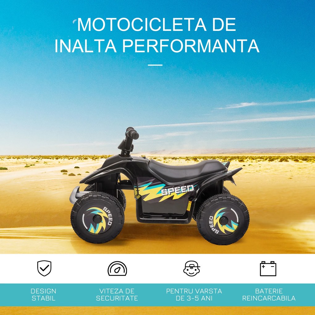 ATV Copii Electric cu Baterie Incarcabila HOMCOM, Viteza 2,8-4,6km/h, Varsta 18–48 Luni, Negru | Aosom Romania