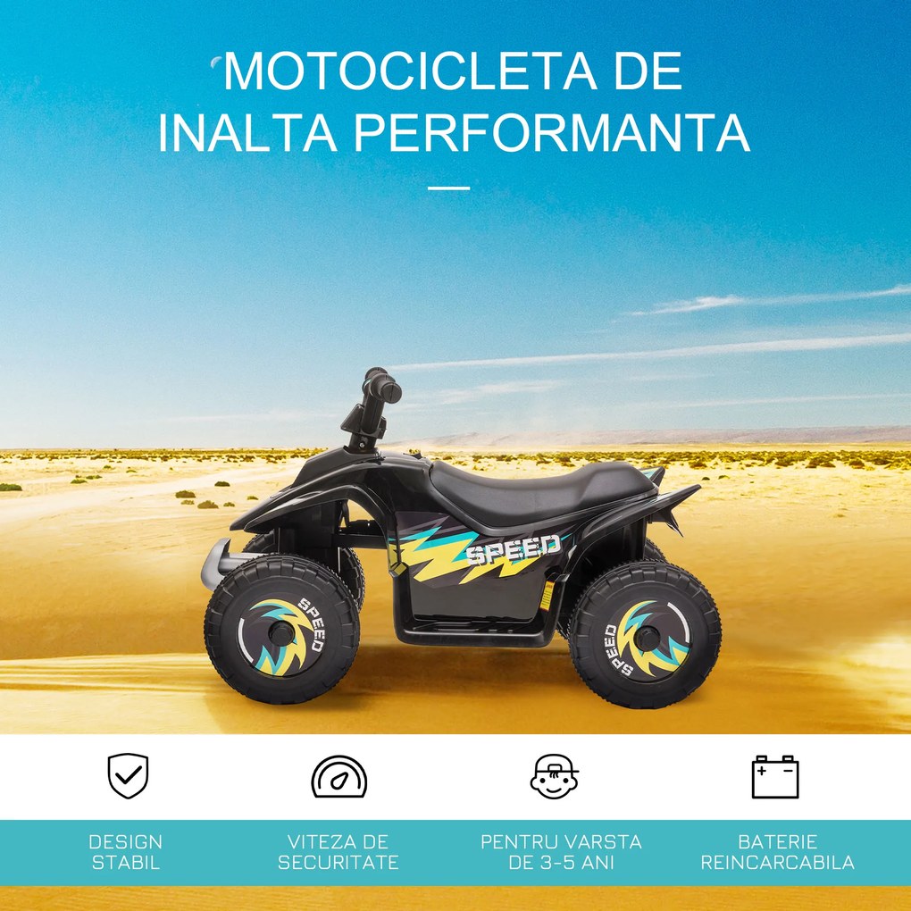 ATV Copii Electric cu Baterie Incarcabila HOMCOM, Viteza 2,8-4,6km/h, Varsta 3-5 Ani, Negru | Aosom Romania