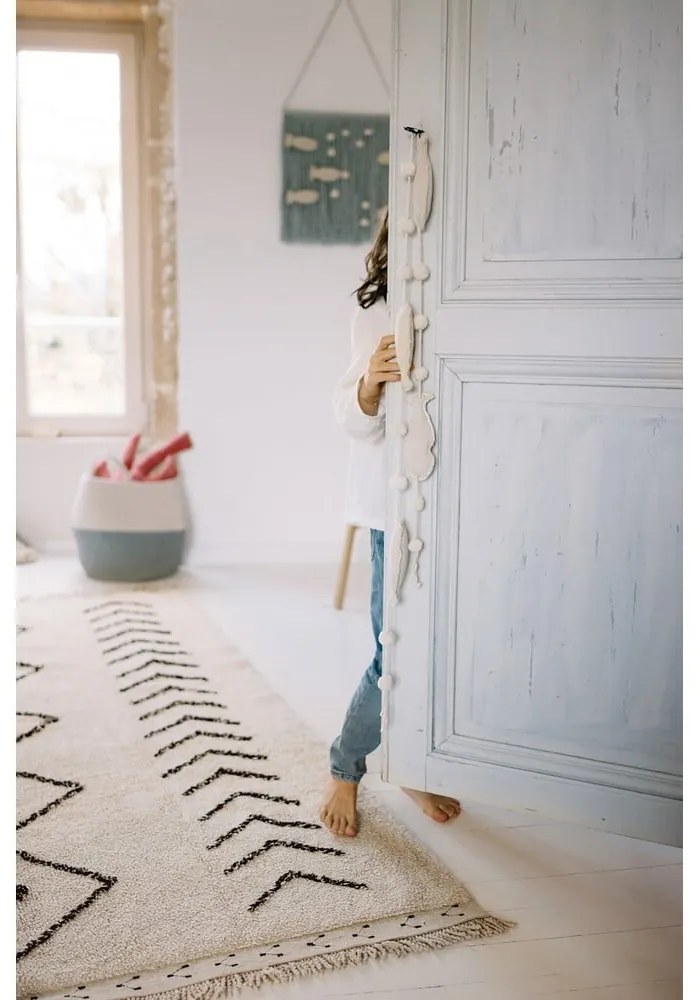 Covor crem lavabil/țesut manual din bumbac 170x120 cm Bereber Rhombs – Lorena Canals