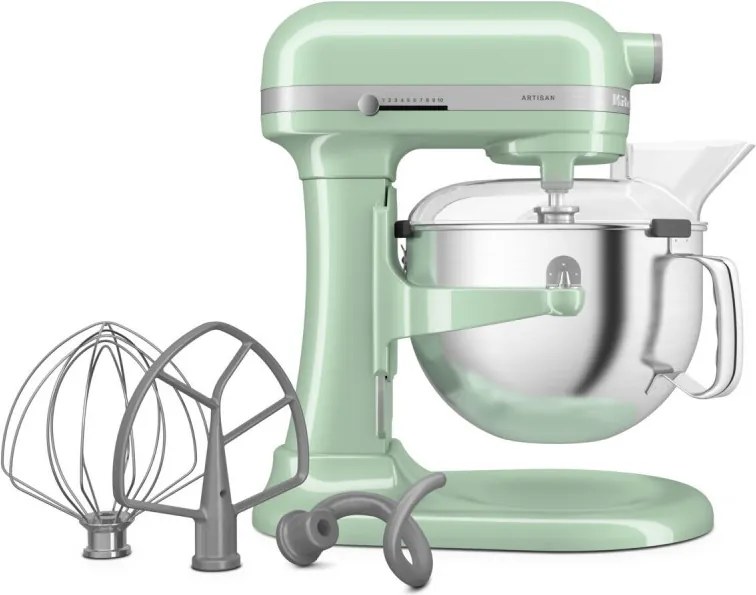 Mixer planetar KitchenAid Artisan 5KSM60SPXEPT Pistachio, 375 W, 5,6 l, 11 viteze, 67 de puncte de contact, Ridicare automata a bolului, Viteza speciala pentru incorporare, Verde deschis