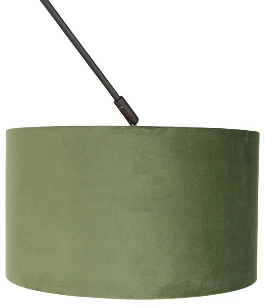 Lampă suspendată neagră cu abajur din catifea verde cu aur 35 cm - Blitz