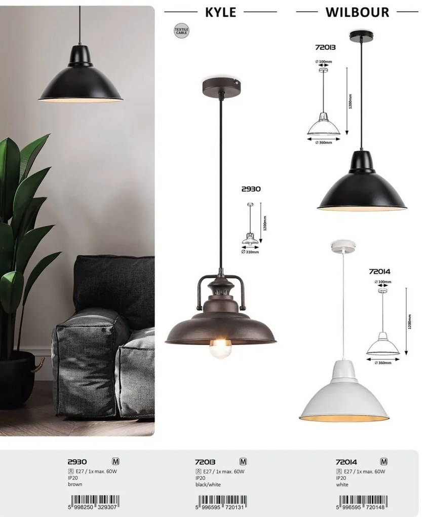Lustra, Pendul design industrial Wilbour alb
