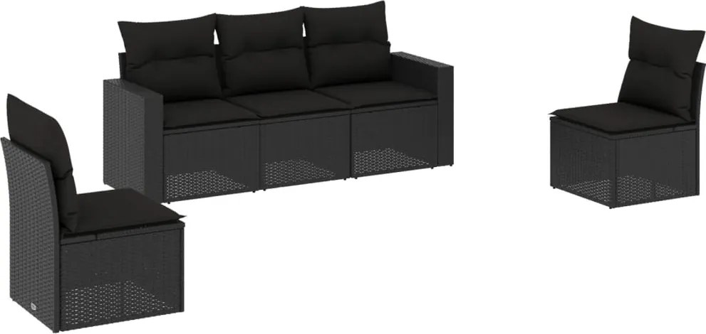 vidaXL Set mobilier de grădină cu perne, 5 piese, negru, poliratan