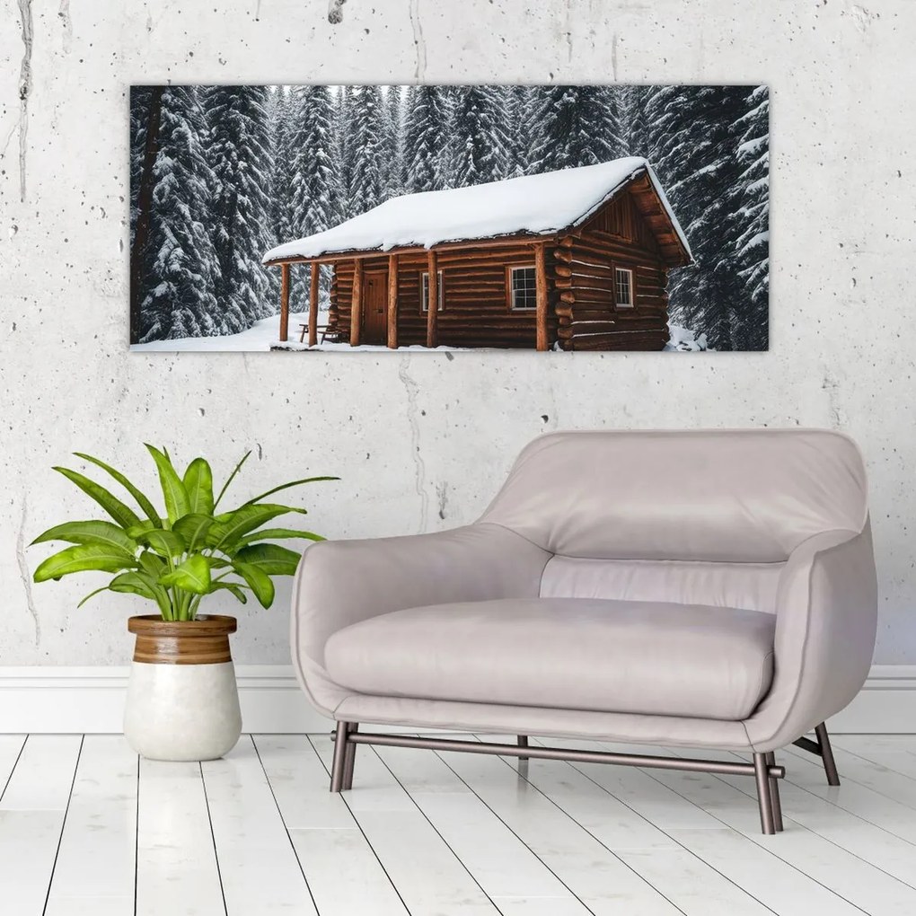 Tablou - Cabană acoperită de zăpadă (120x50 cm)