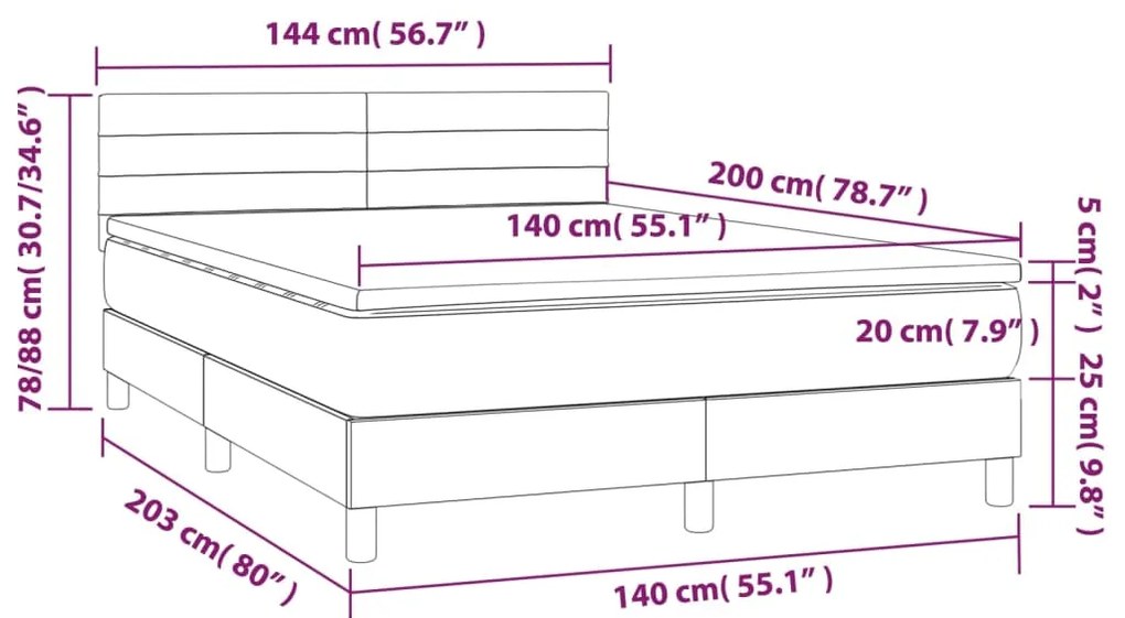 Pat cu arcuri, saltea si LED, gri inchis, 140x200 cm, catifea Morke gra, 140 x 200 cm, Benzi orizontale