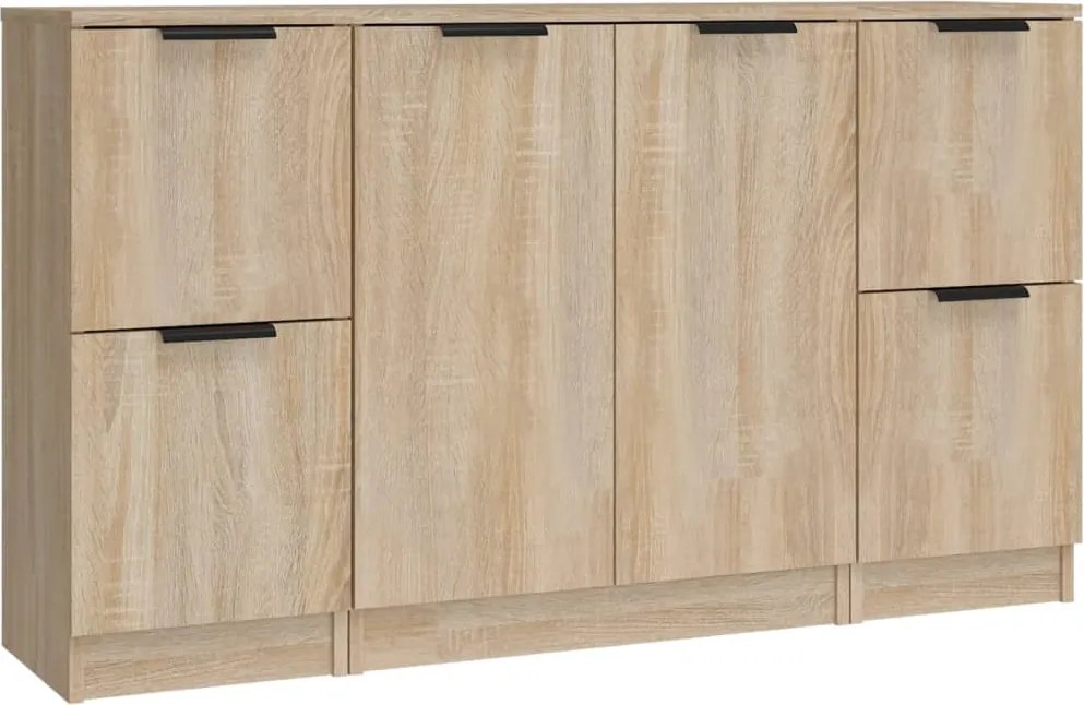 vidaXL Servante, 3 piese, stejar sonoma, lemn prelucrat