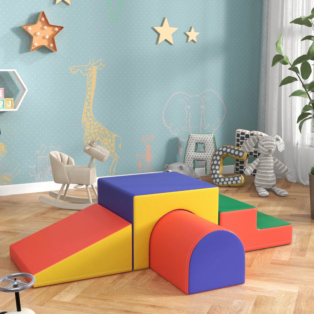 HOMCOM Modul motricitate bebeluși 4 buc. parcurs motricitate bebeluși din spumă EPE pentru copii preșcolari, multicolor | Aosom Romania