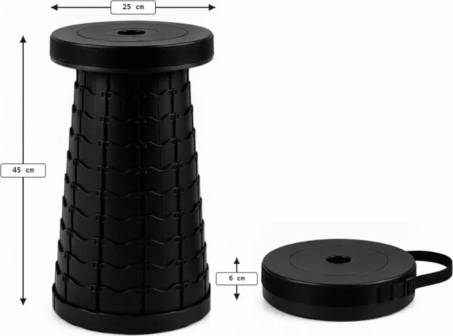 Scaun de camping CAMPIO telescopic 45 cm, negru