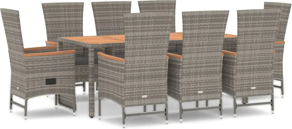 vidaXL Set mobilier grădină cu perne, 9 piese, gri, poliratan
