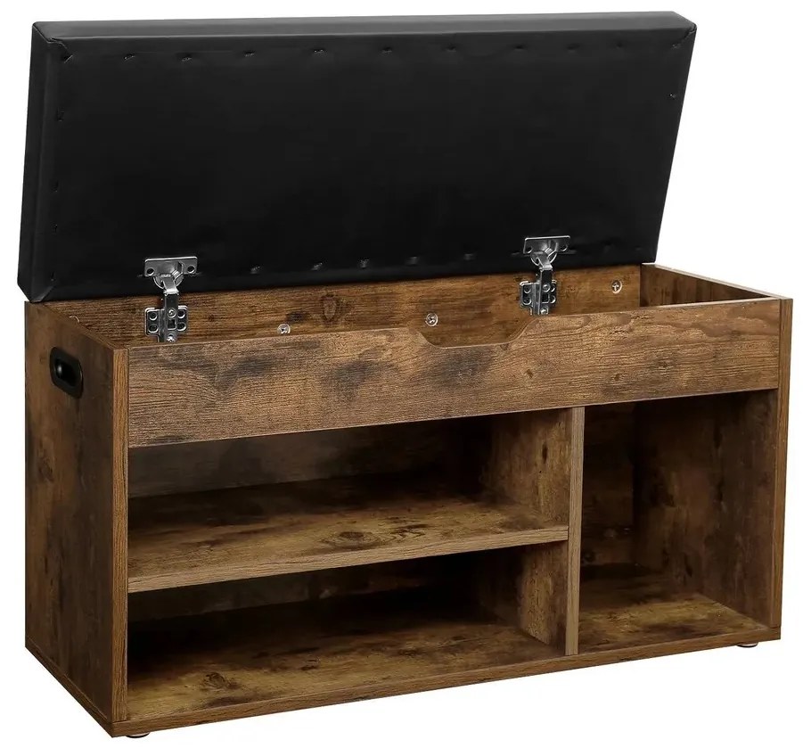 Pantofar cu bancă și spațiu de depozitare LUJZA, 80x30x44cm, maro închis/negru Vasagle
