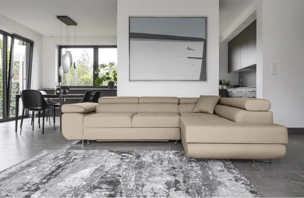 Colțar bej extensibil/cu spațiu de depozitare (cu colț pe partea dreaptă/în formă de ”L”) Anton – ELTAP