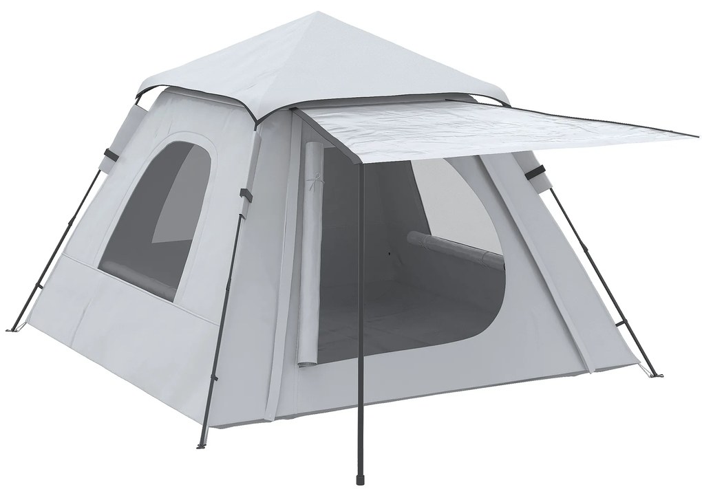 Outsunny Cort de Camping Automat cu Veranda pentru 2-3 Persoane, Cort Pop-Up in Aer Liber, Adapost Portabil pentru Drumetii cu Ferestre cu Plasa, Usa cu Fermoar,Geanta de Transport Portabila | Aosom Romania