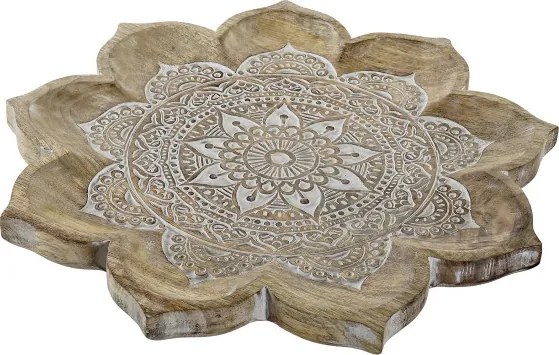 Tavă decorativă Indian mandala decape natural din lemn de mango cu structură din lemn, "Anvaya"