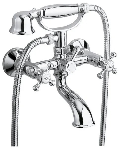 Baterie argintiu-lucios pentru cadă cu montare pe perete (2 ieșiri) Antea – Sapho