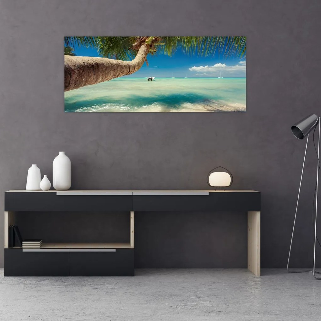 Tablou - Mare curată cu palmier (120x50 cm)