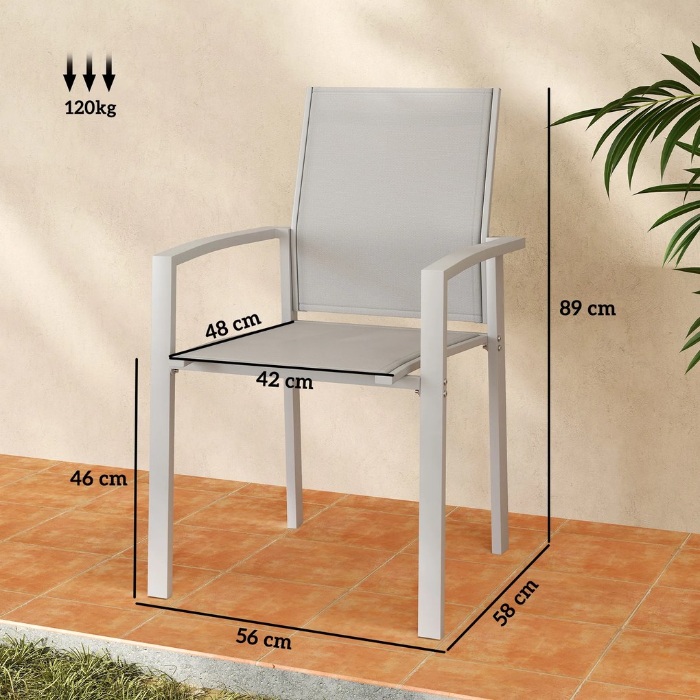 Outsunny Set de 2 Scaune de Grădină cu Cadru din Aluminiu, Plasă Respirabilă și Cotiere, 56x58x89 cm, Gri Deschis | Aosom Romania