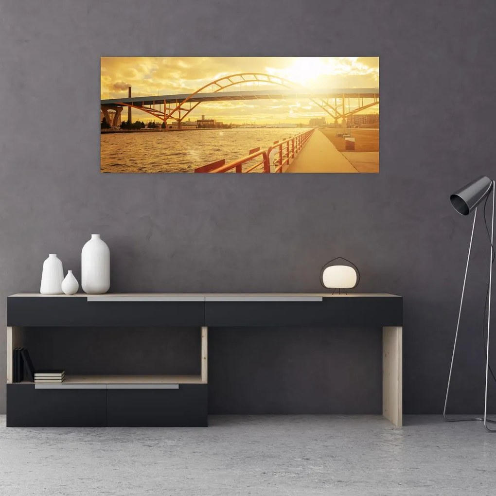 Tablou cu pod și apus de soare (120x50 cm), în 40 de alte dimensiuni noi
