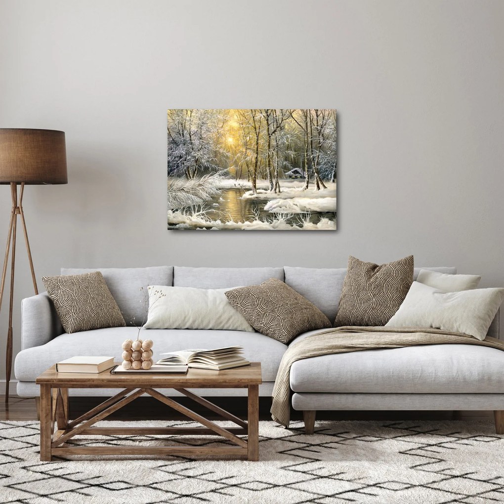 Tablou - Cabană în pădure, pictură în uei (70x50 cm)