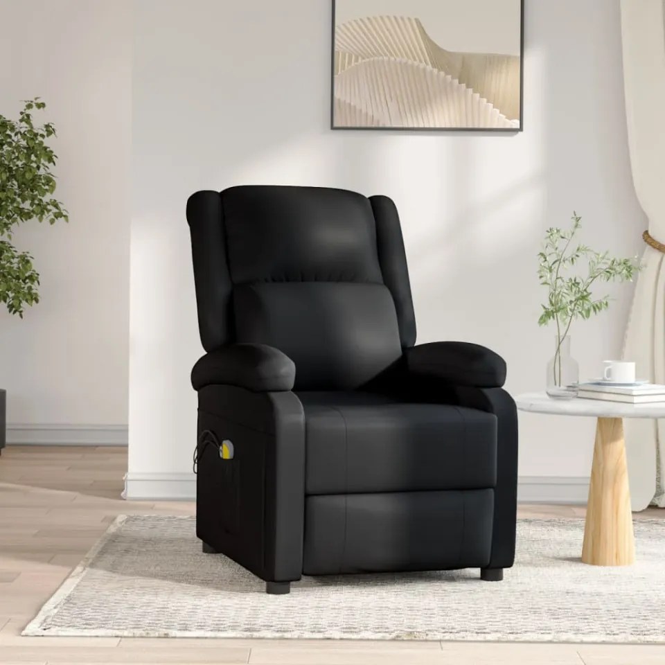 Fotoliu de masaj electric, negru, piele ecologică
