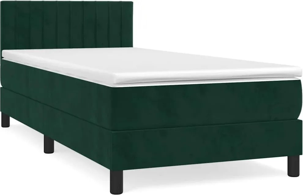 vidaXL Pat box spring cu saltea, verde închis, 100x200 cm, catifea