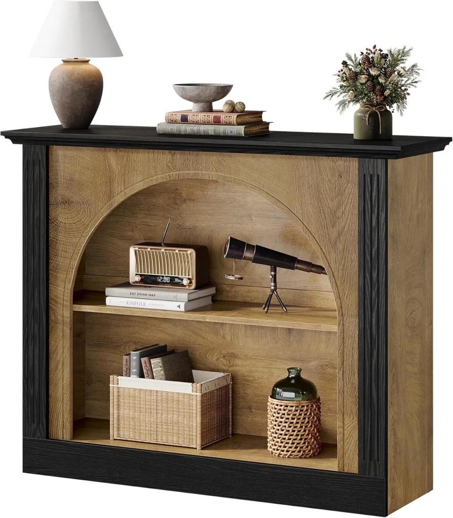 MAM24 - Masa Consola, 110 cm, masuta hol, living, dining, dormitor, Imitatie Semineu - Maro - Negru