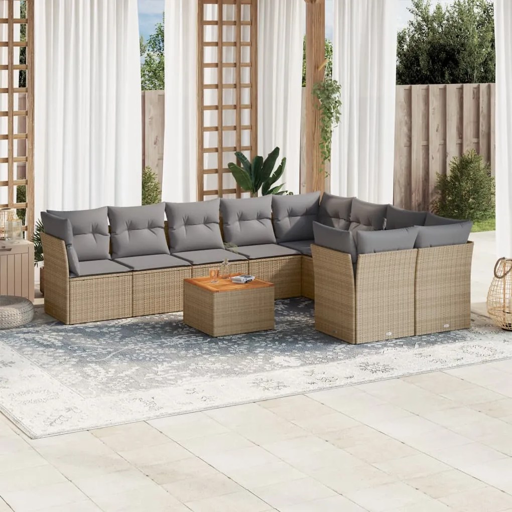 vidaXL Set canapele de grădină cu perne, 10 piese, bej, poliratan