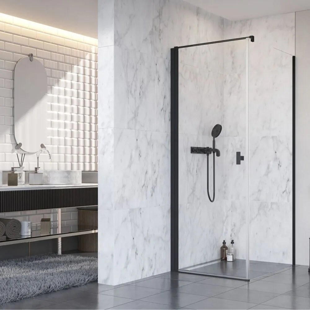 Cabina de dus dreptunghiulara cu usa batanta Radaway Nes KDJ I 90x80 cm finisaj negru mat-transparent stanga