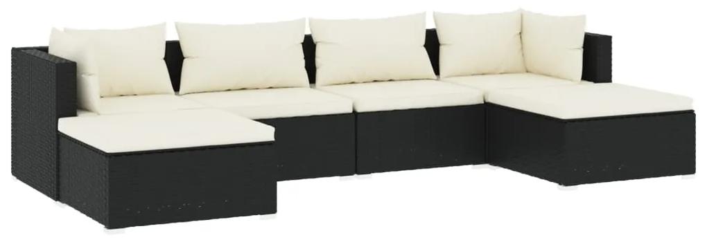3101799 vidaXL Set mobilier de grădină cu perne, 6 piese, negru, poliratan