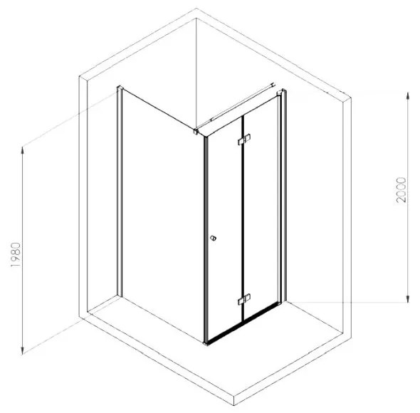 Cabina dus 100x90 cm crom cu perete fix si usa batanta Deante Kerria Plus