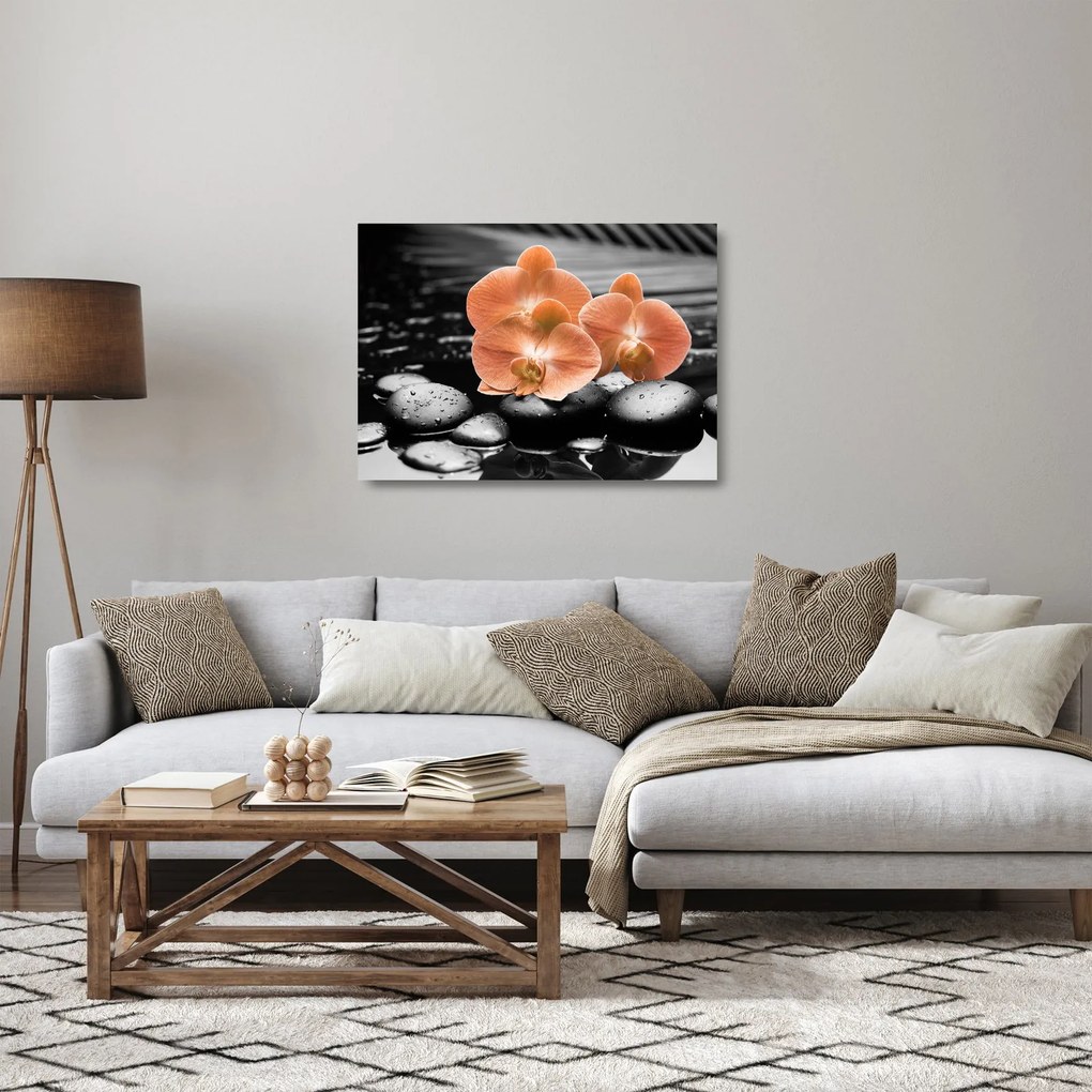 Tablou pe sticlă - Orhidee portocalii (70x50 cm)