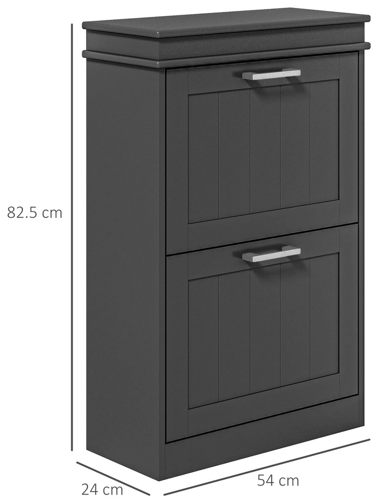 HOMCOM Dulap pentru Pantofi cu 2 Sertare pentru 10 Perechi de Pantofi, Mobilier cu Raft Reglabil, 54x24x82,5 cm, Negru | Aosom Romania