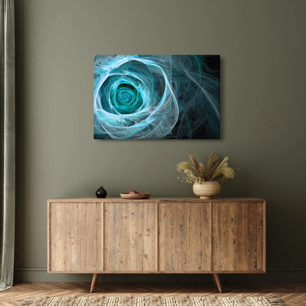 Tablou - Abstract trandafir albastru cu fundal negru (90x60 cm)