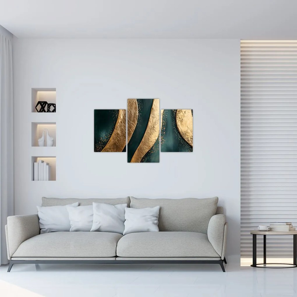 Tablou - Abstracție verde cu auriu I. (90x60 cm)