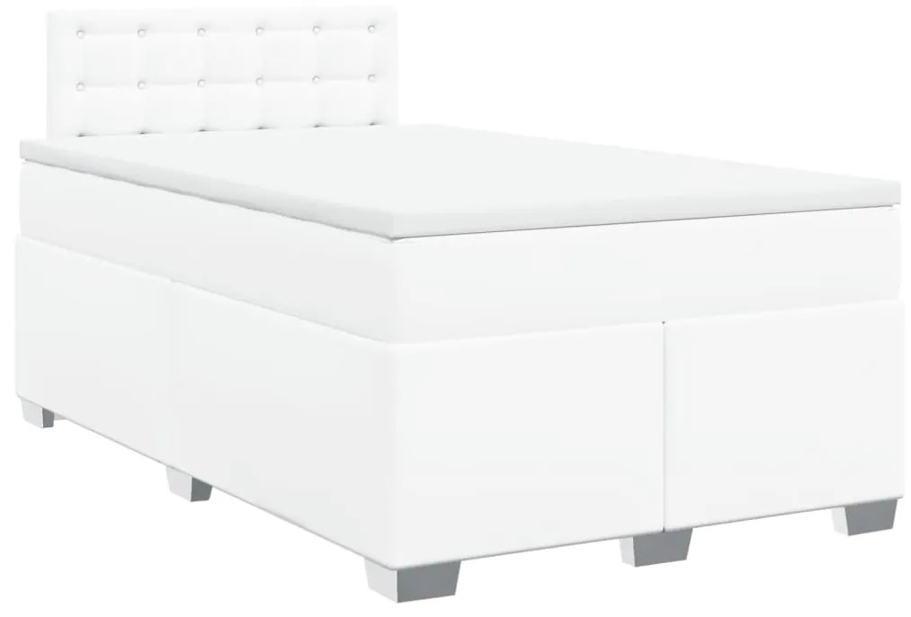 3286117 vidaXL Pat box spring cu saltea, alb, 120x200 cm, piele ecologică