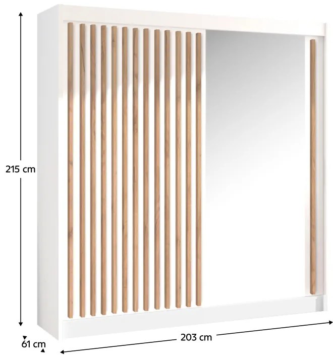 Dulap cu usi glisante, alb   stejar craft, 203x215 cm, LADDER